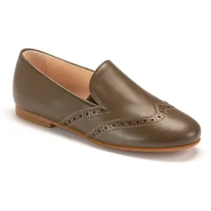 1631 - Taupe Leather Boys Slip-On Dress Loafer