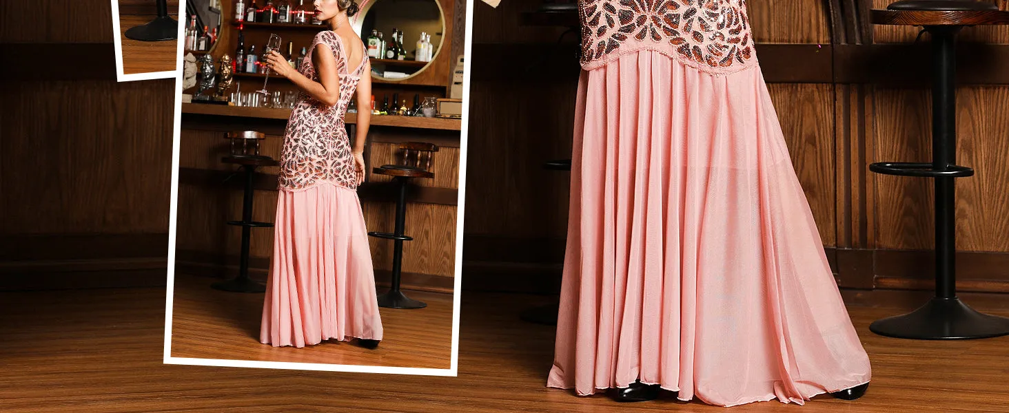 1920s Black Sequin Gatsby Maxi Long Evening Dress