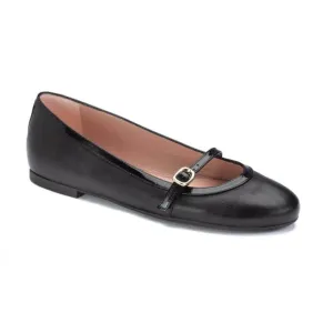 52532 - Black Leather Girls Summer Bow Shoe