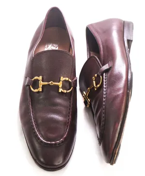 $850 SALVATORE FERRAGAMO - Burgundy/Gold Gancini Bit Loafer - 12 E US
