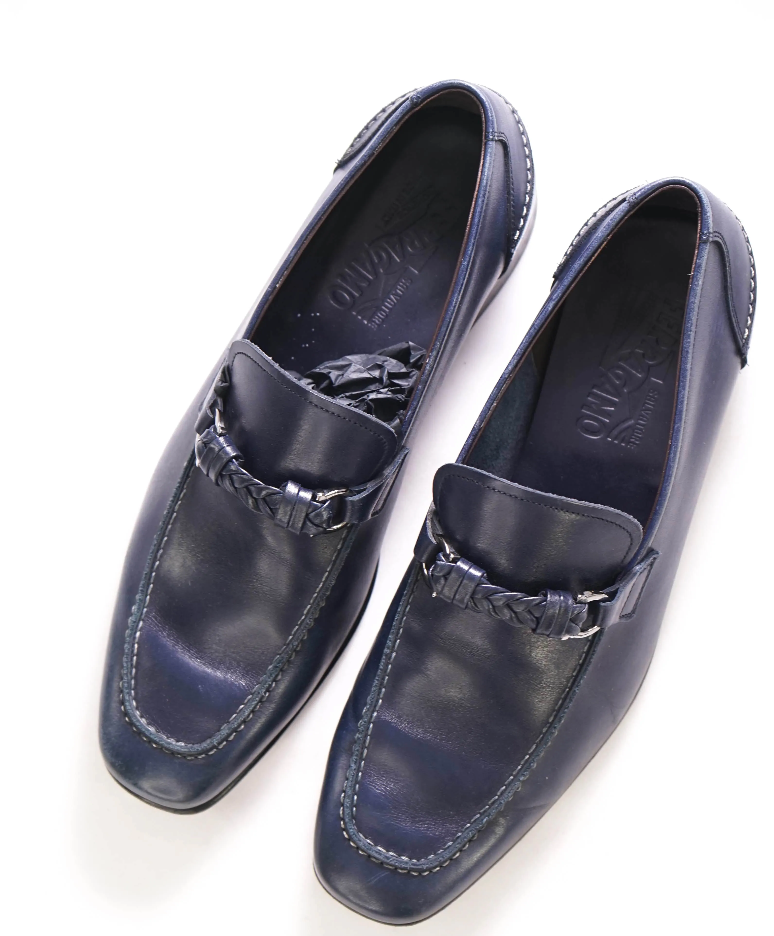 $860 SALVATORE FERRAGAMO -  "Nelli" Blue Braided Gancini Bit Loafer - 8.5 US