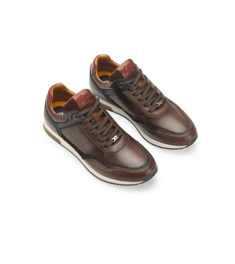 Ambitious Mens Premium Brown Combi Leather Fashion Trainer 13052-11173AM