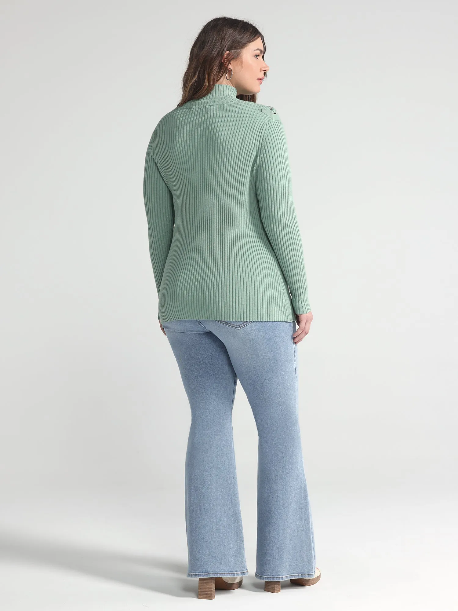Aneka Asymmetrical Lace-up Ribbed Knit Sweater