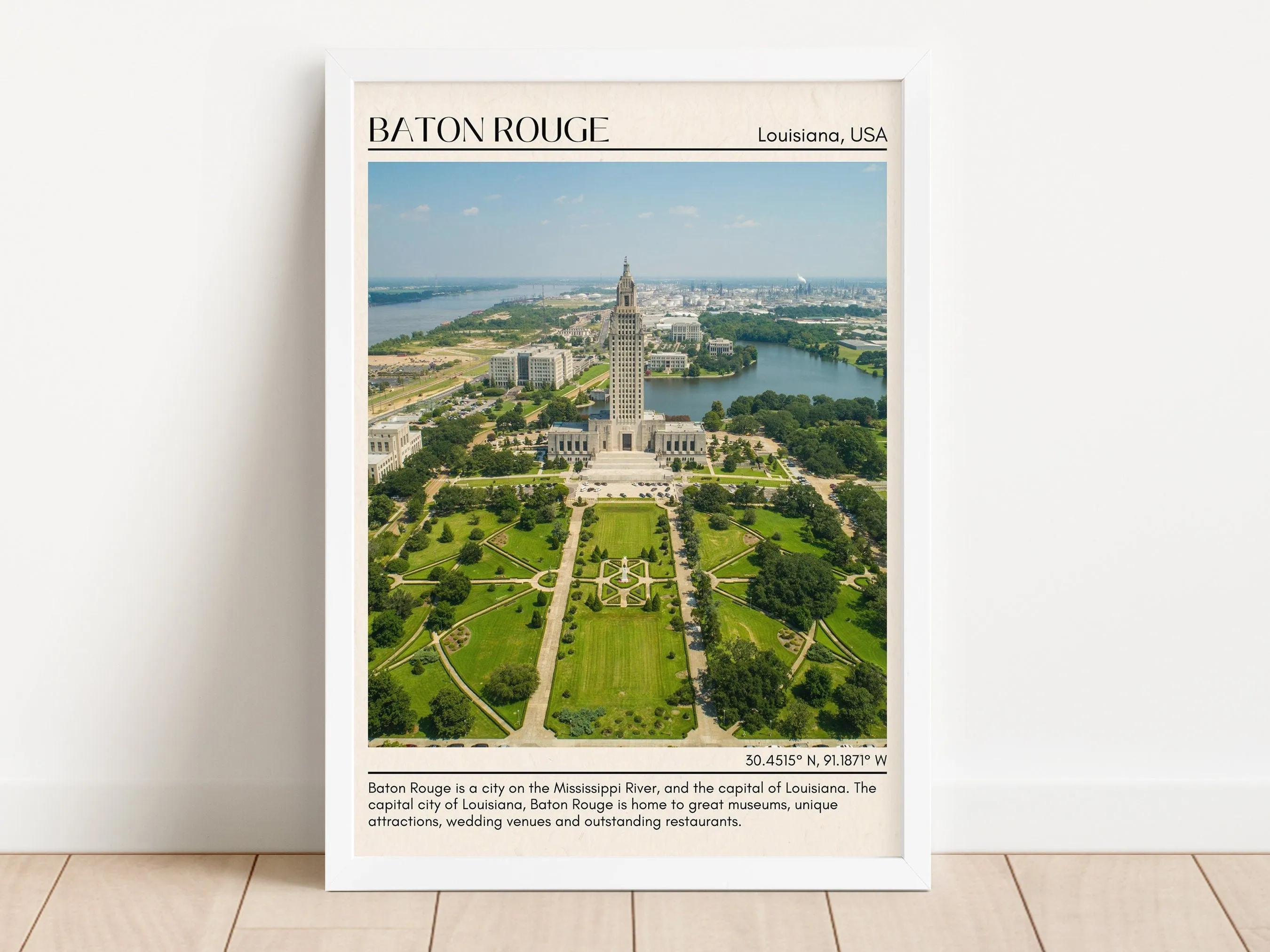 Baton Rouge Minimal Wall Art, Louisiana, USA