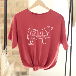 Beef Cuts White Ink ComfortWash/ComfortColor T-Shirt (S-4XL) - Multiple Colors!