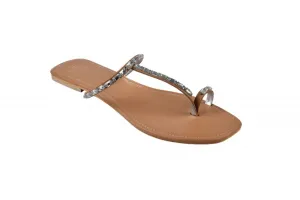 Beige & Silver Embellished Thumb Flats