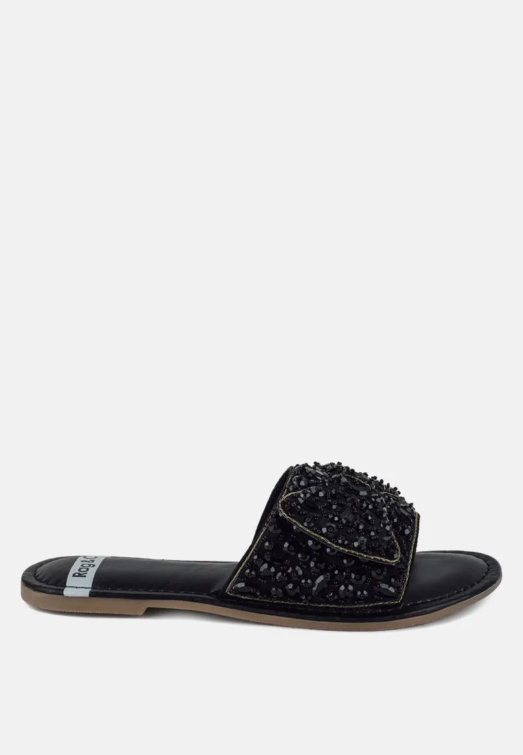 Big Bow Beaded Flats By RUW