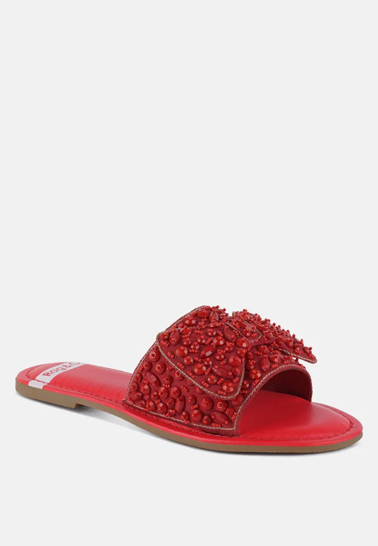 Big Bow Beaded Flats By RUW