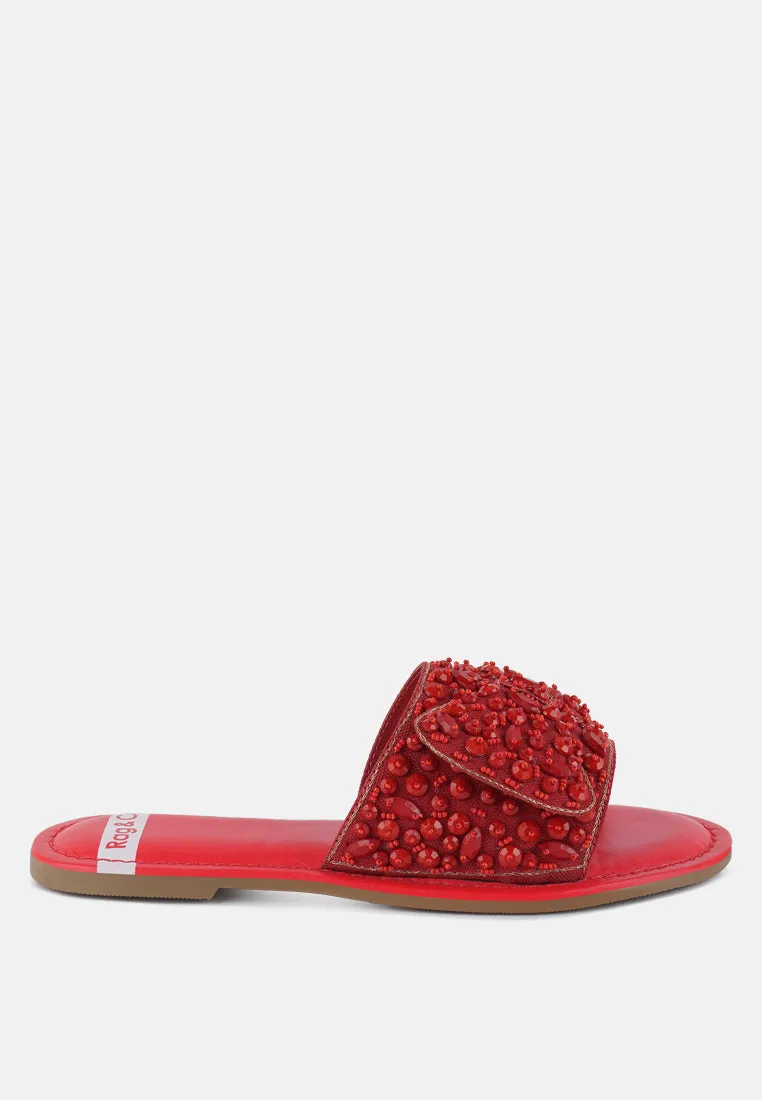 Big Bow Beaded Flats By RUW