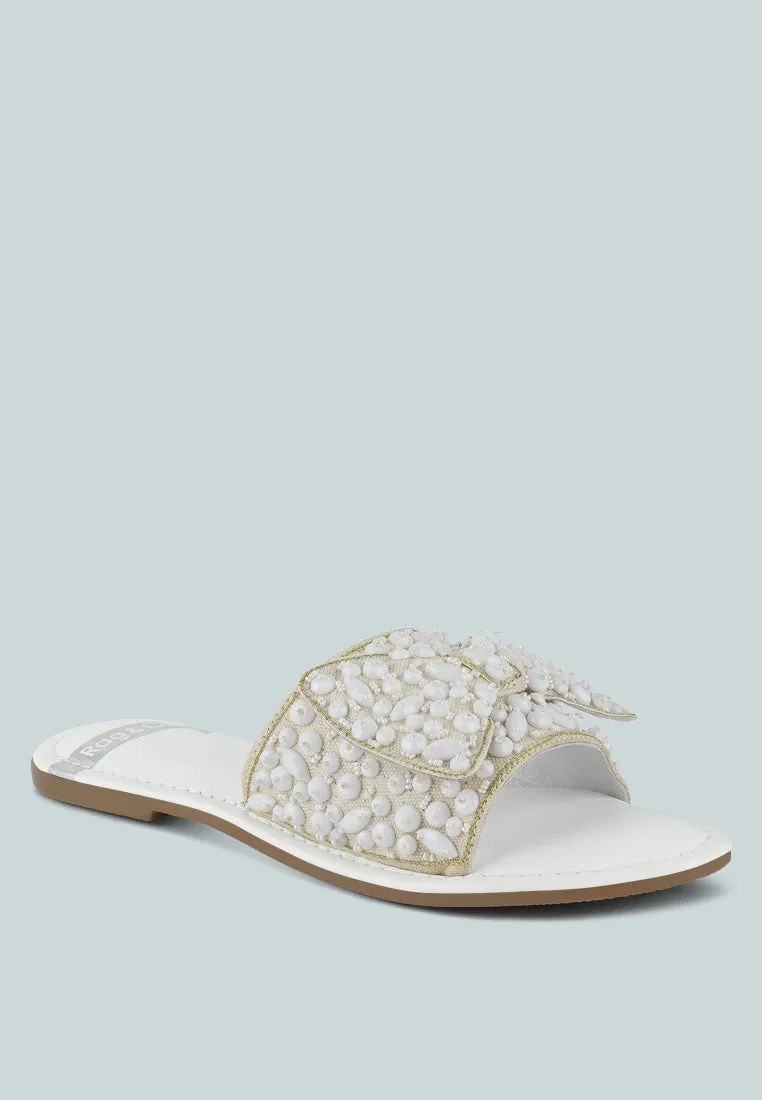 Big Bow Beaded Flats By RUW