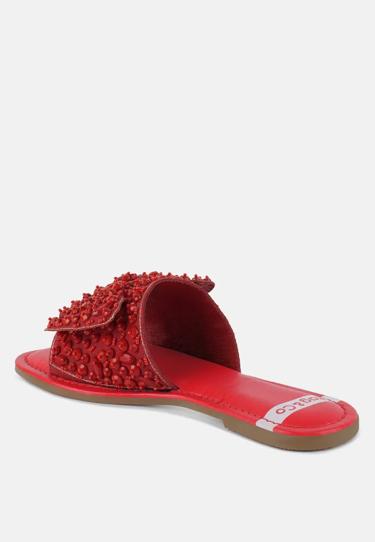 Big Bow Beaded Flats By RUW