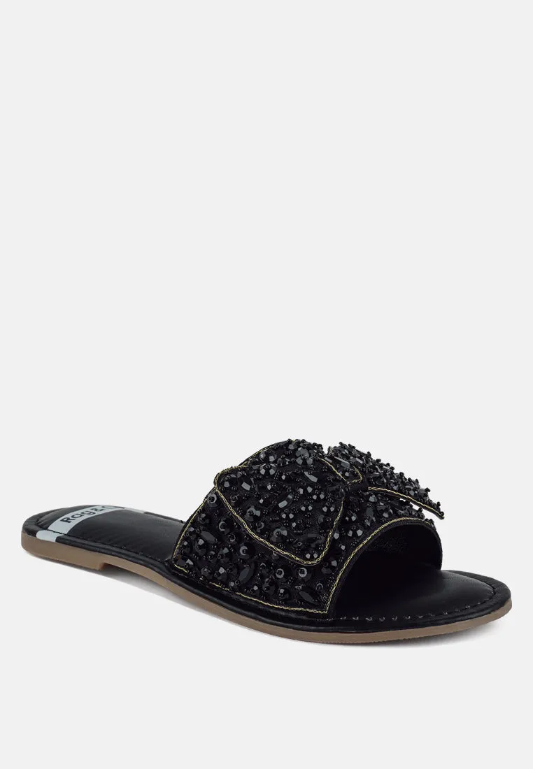 Big Bow Beaded Flats By RUW
