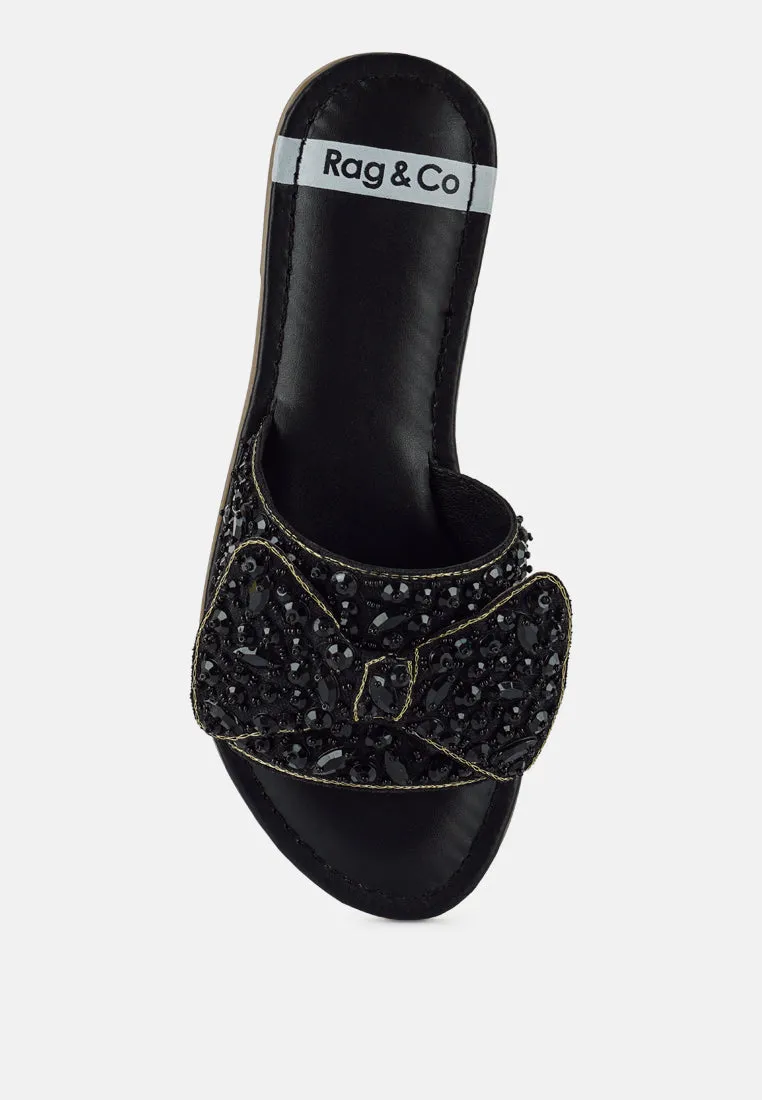 Big Bow Beaded Flats By RUW