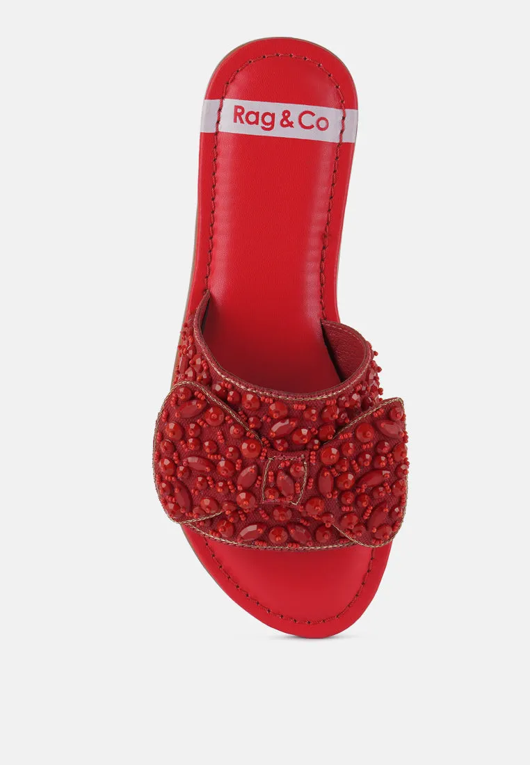 Big Bow Beaded Flats By RUW
