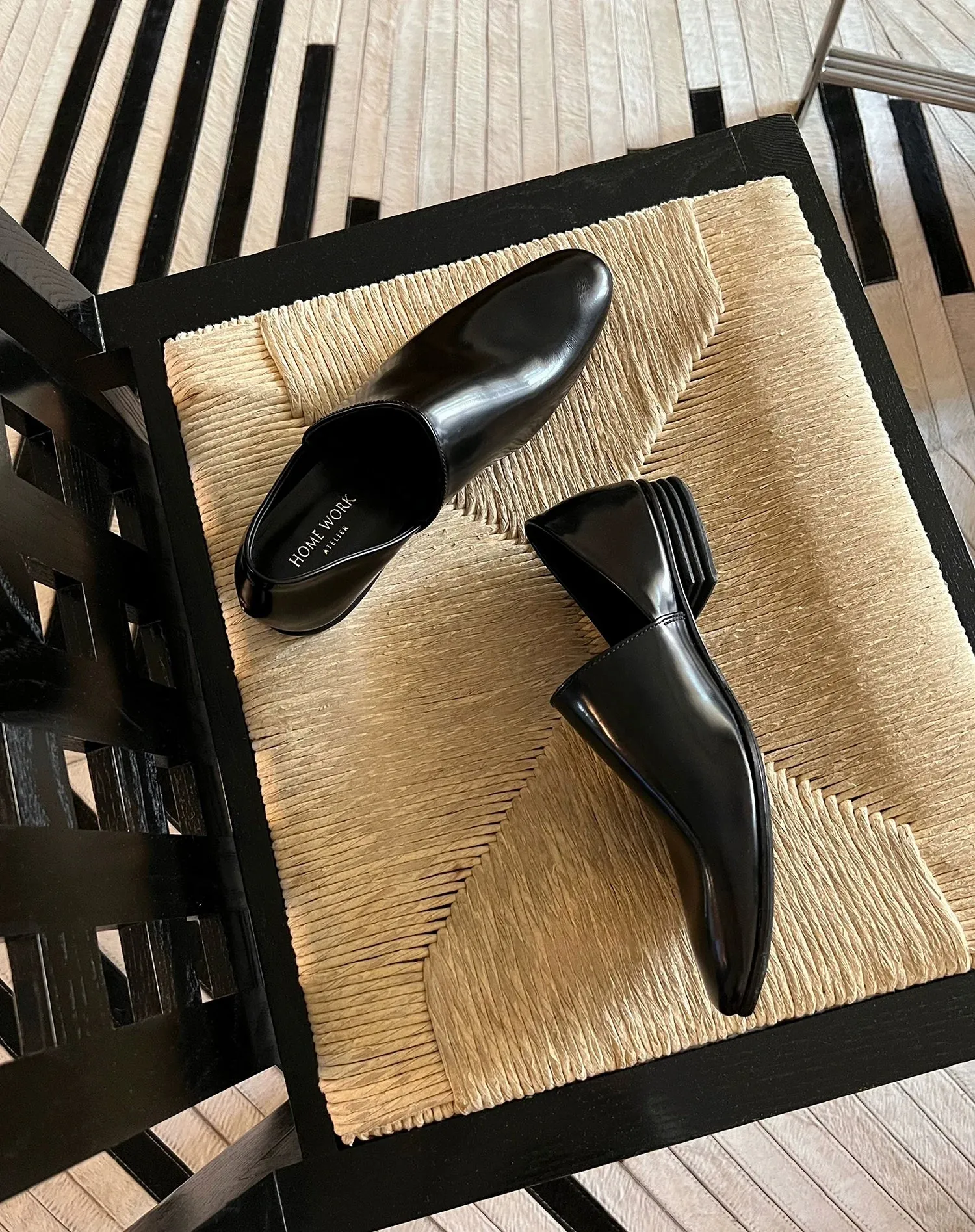Black Leather Slip-On Shoes