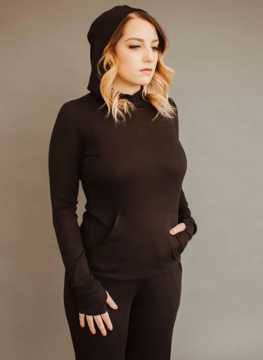 Black Luxury Rib Hoodie