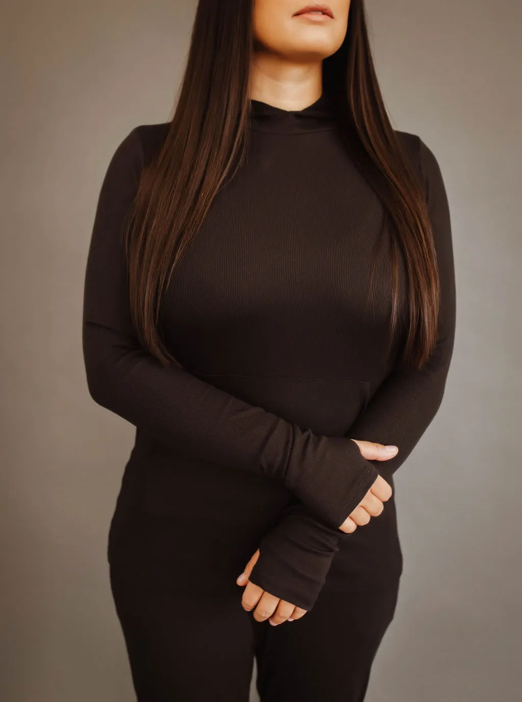 Black Luxury Rib Hoodie