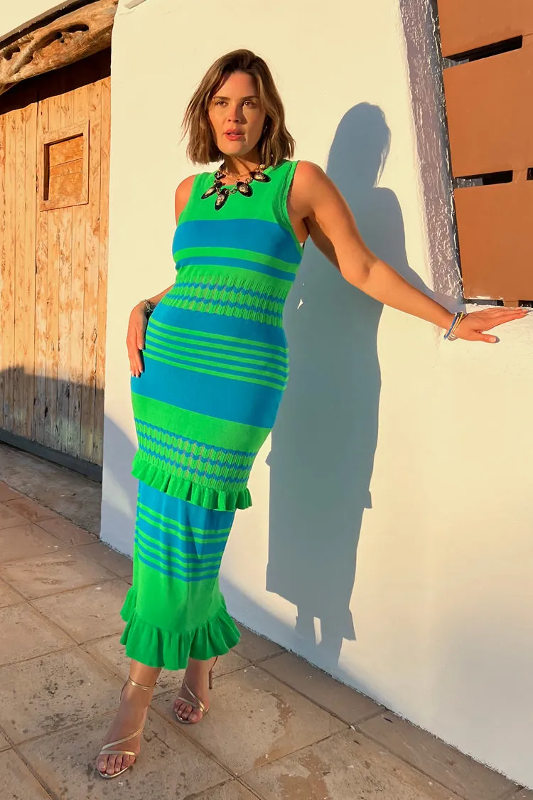 Blue And Green Knit Luxe Dress
