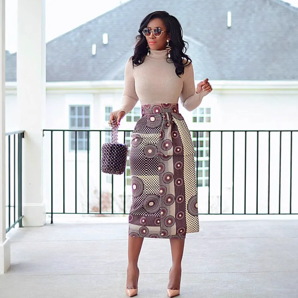 Bold and Stylish Printed Elastic Slit Bodycon Skirt for Effortless Elegance