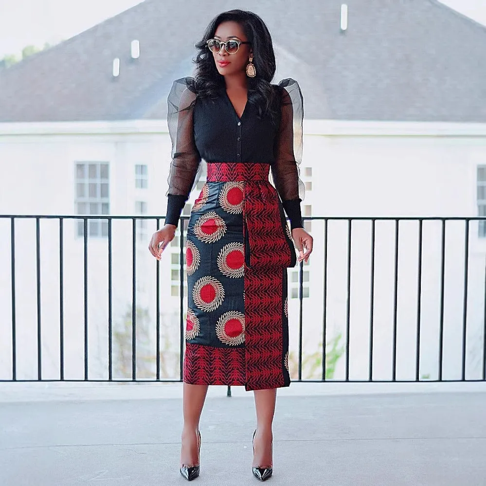 Bold and Stylish Printed Elastic Slit Bodycon Skirt for Effortless Elegance