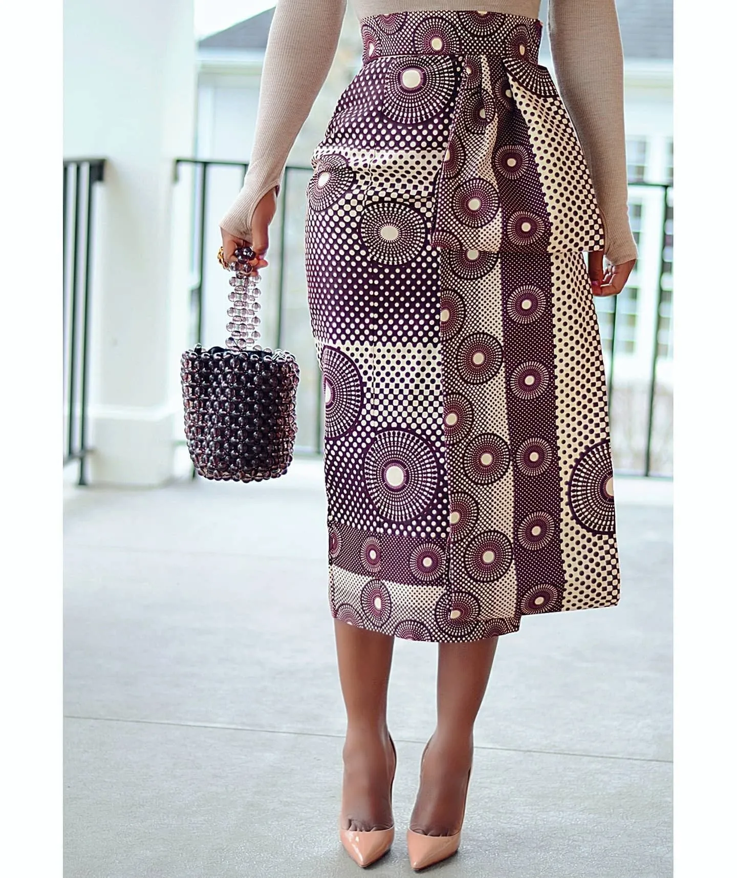 Bold and Stylish Printed Elastic Slit Bodycon Skirt for Effortless Elegance