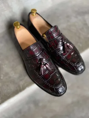 Bordeaux Crocodile Tasseled Loafer