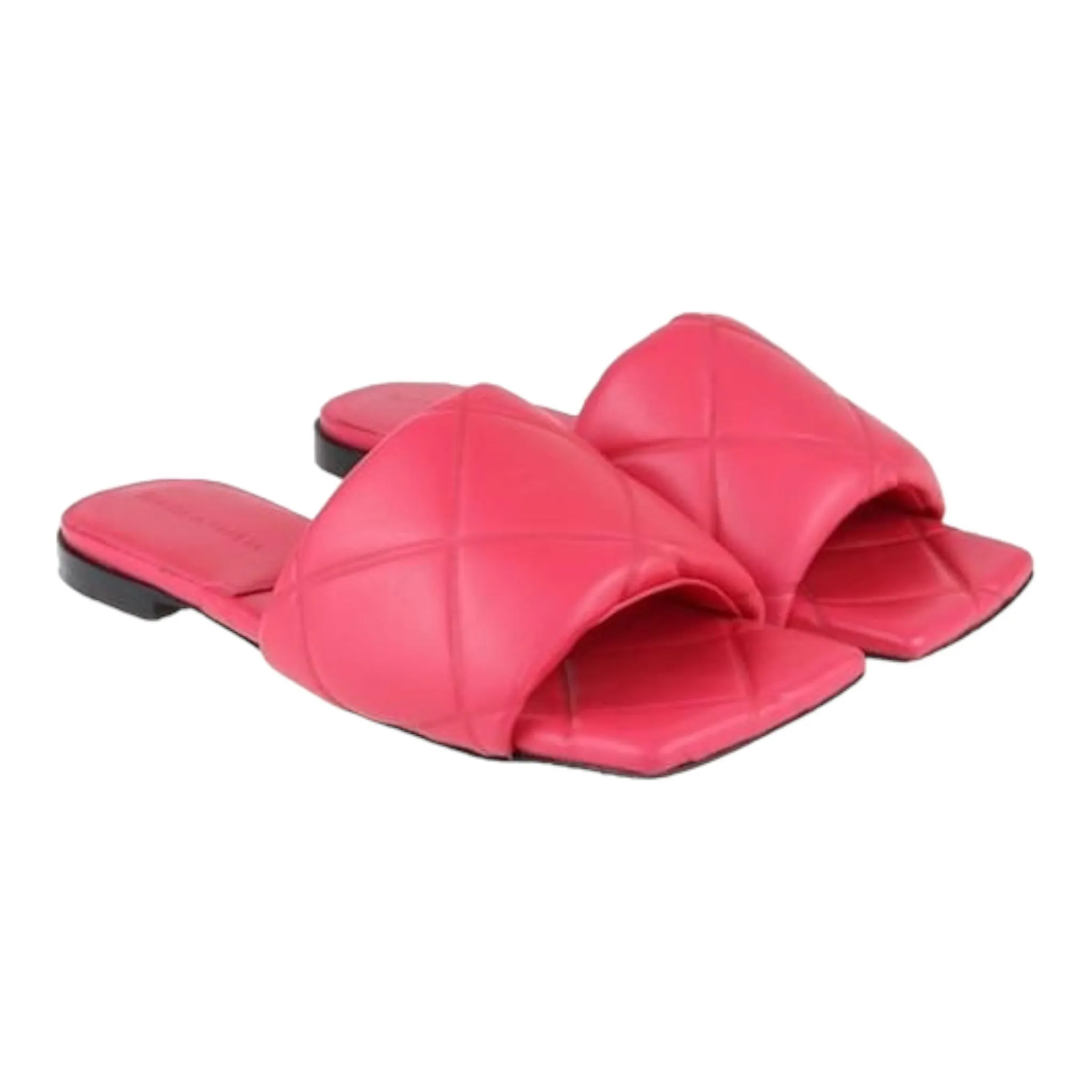 Bottega Veneta Nappa Quilted Rubber Lido Flat Sandals Size 37 Lollipop