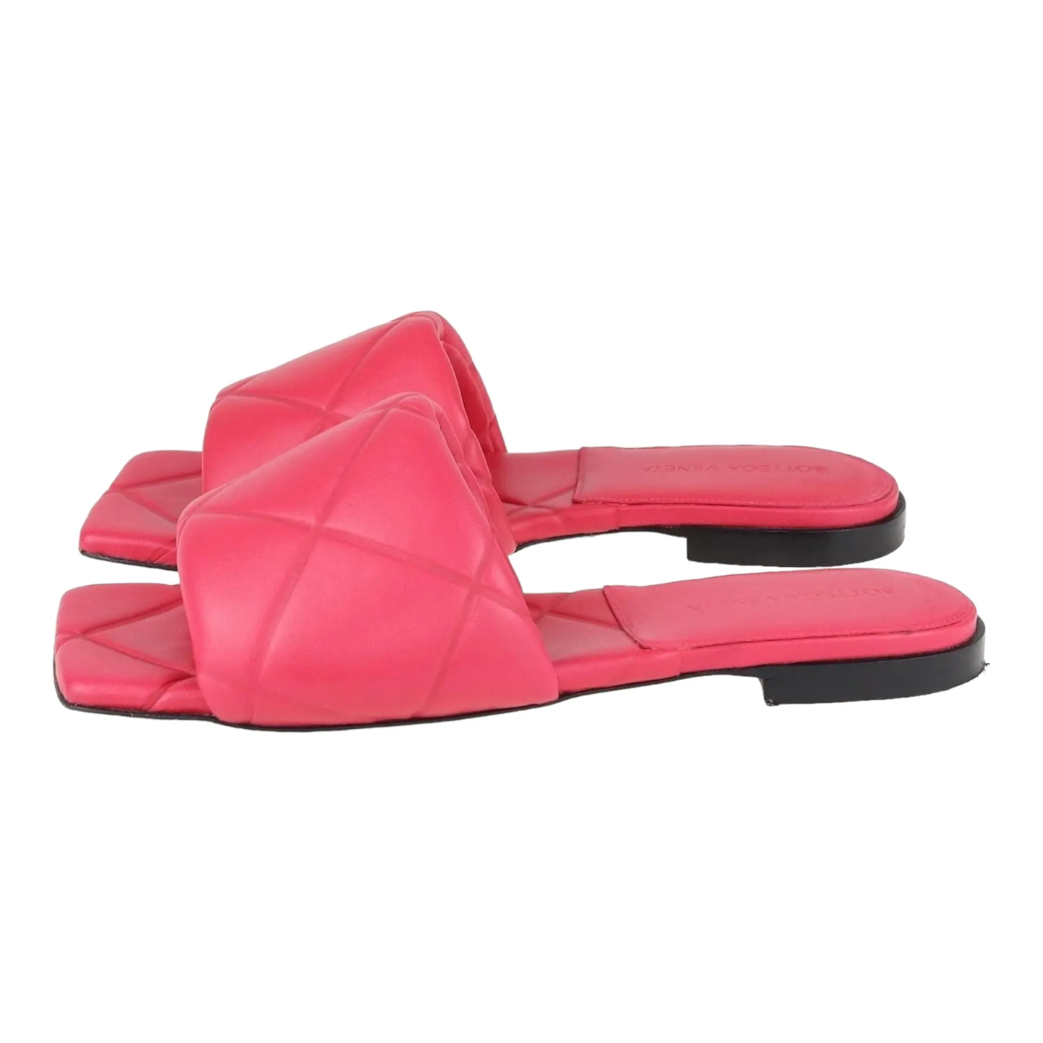 Bottega Veneta Nappa Quilted Rubber Lido Flat Sandals Size 37 Lollipop