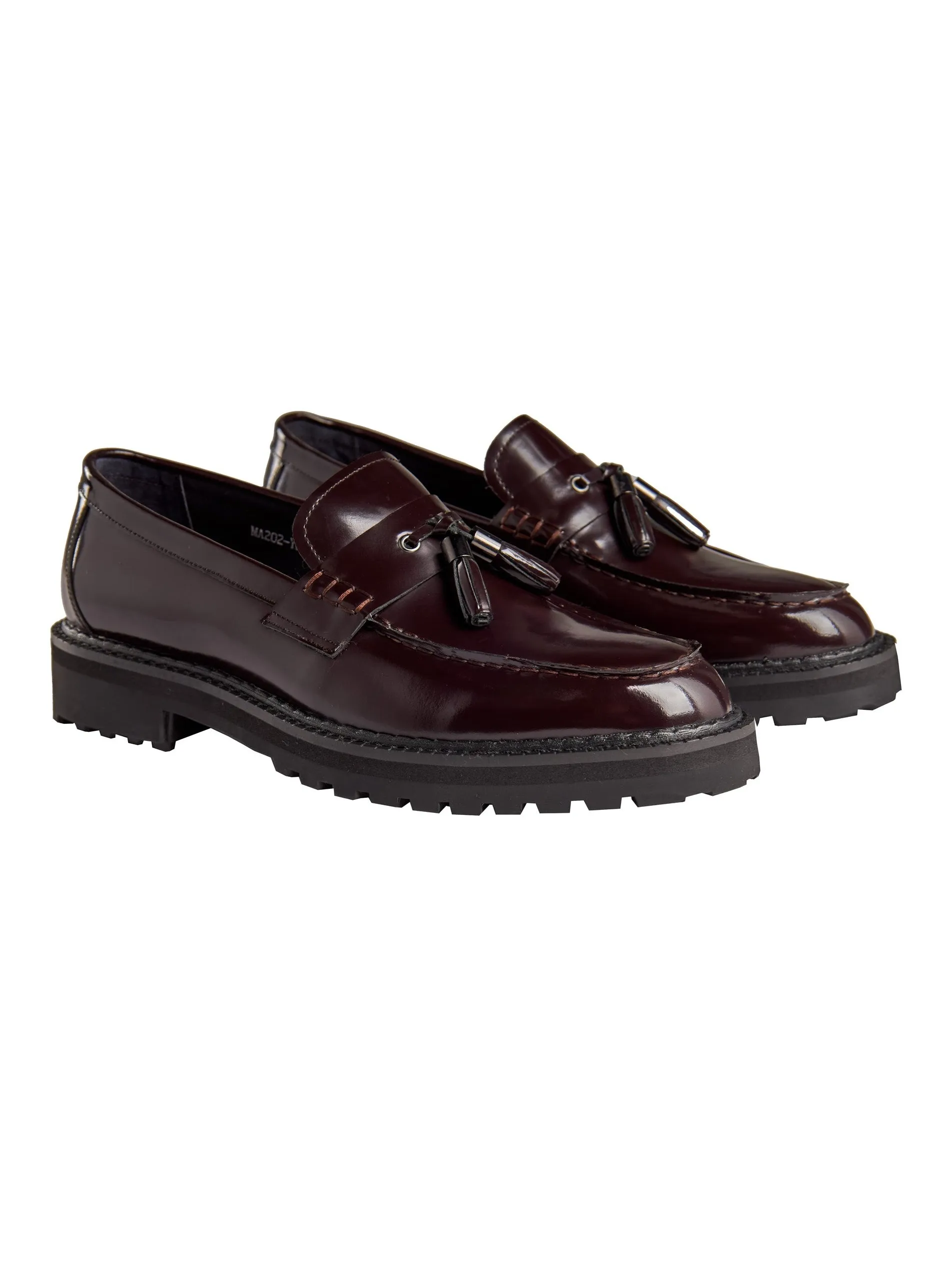 BROWN PATENT LEATHER TASSEL LOAFERS