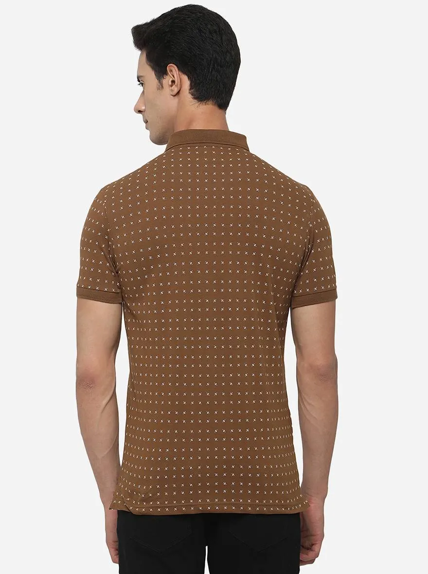 Brown Printed Slim Fit Polo T-Shirt | JadeBlue