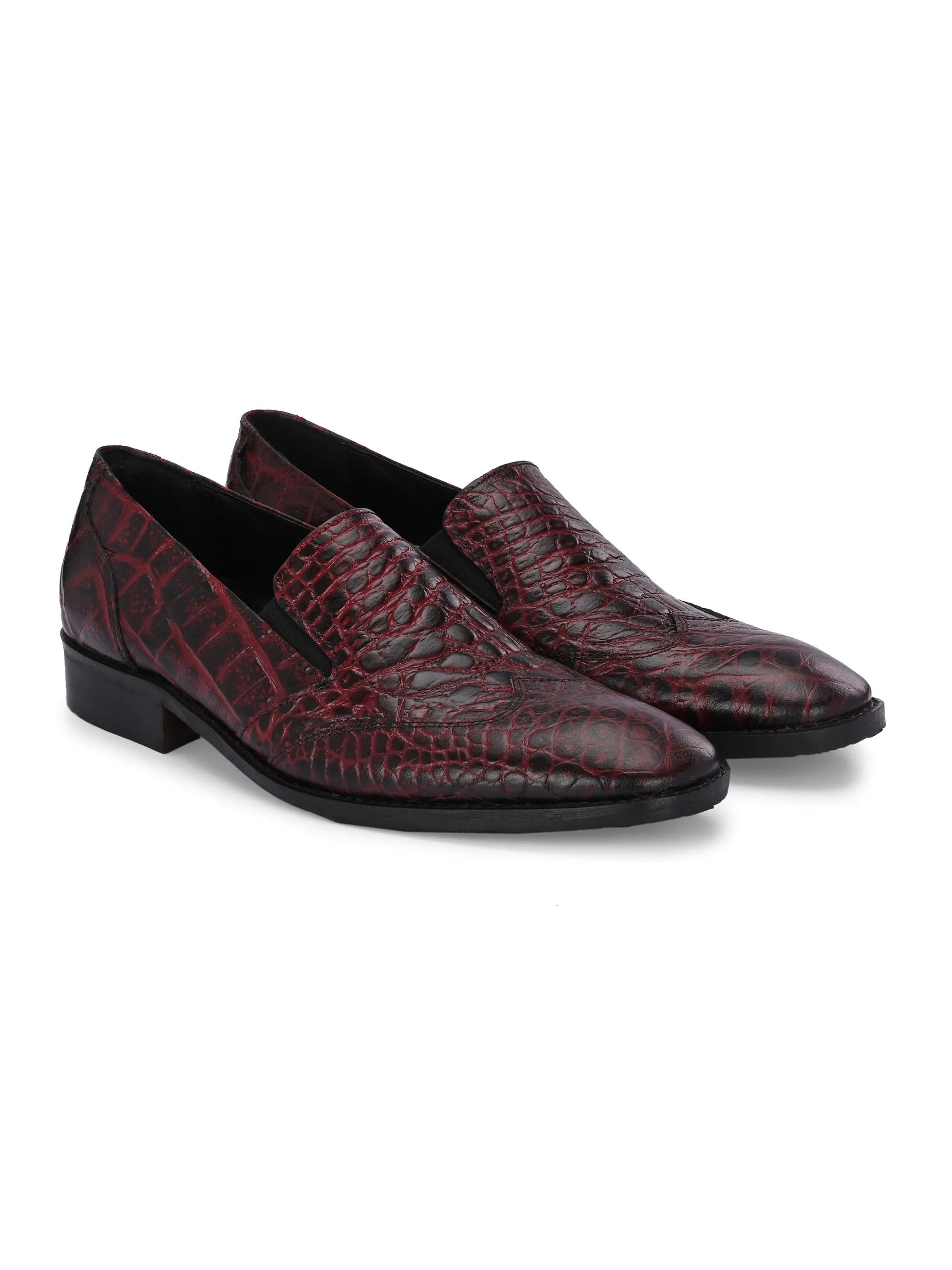 CARLO ROMANO BORDO COLOR ITALIAN CROCODILE PRINTED LEATHER MOCCASIN SLIPON SHOE FOR MEN
