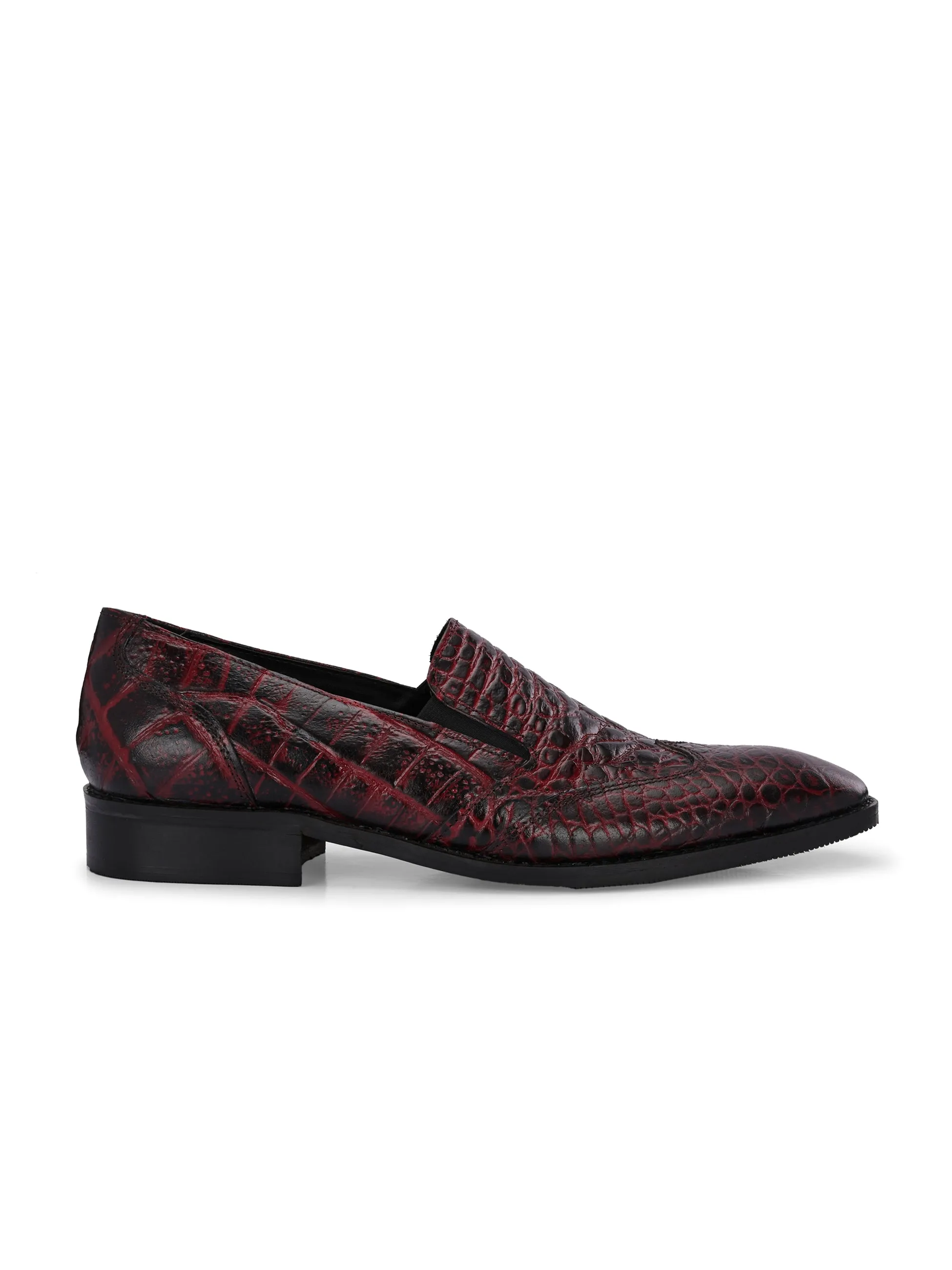CARLO ROMANO BORDO COLOR ITALIAN CROCODILE PRINTED LEATHER MOCCASIN SLIPON SHOE FOR MEN