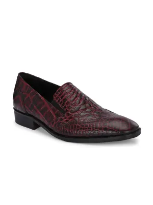 CARLO ROMANO BORDO COLOR ITALIAN CROCODILE PRINTED LEATHER MOCCASIN SLIPON SHOE FOR MEN
