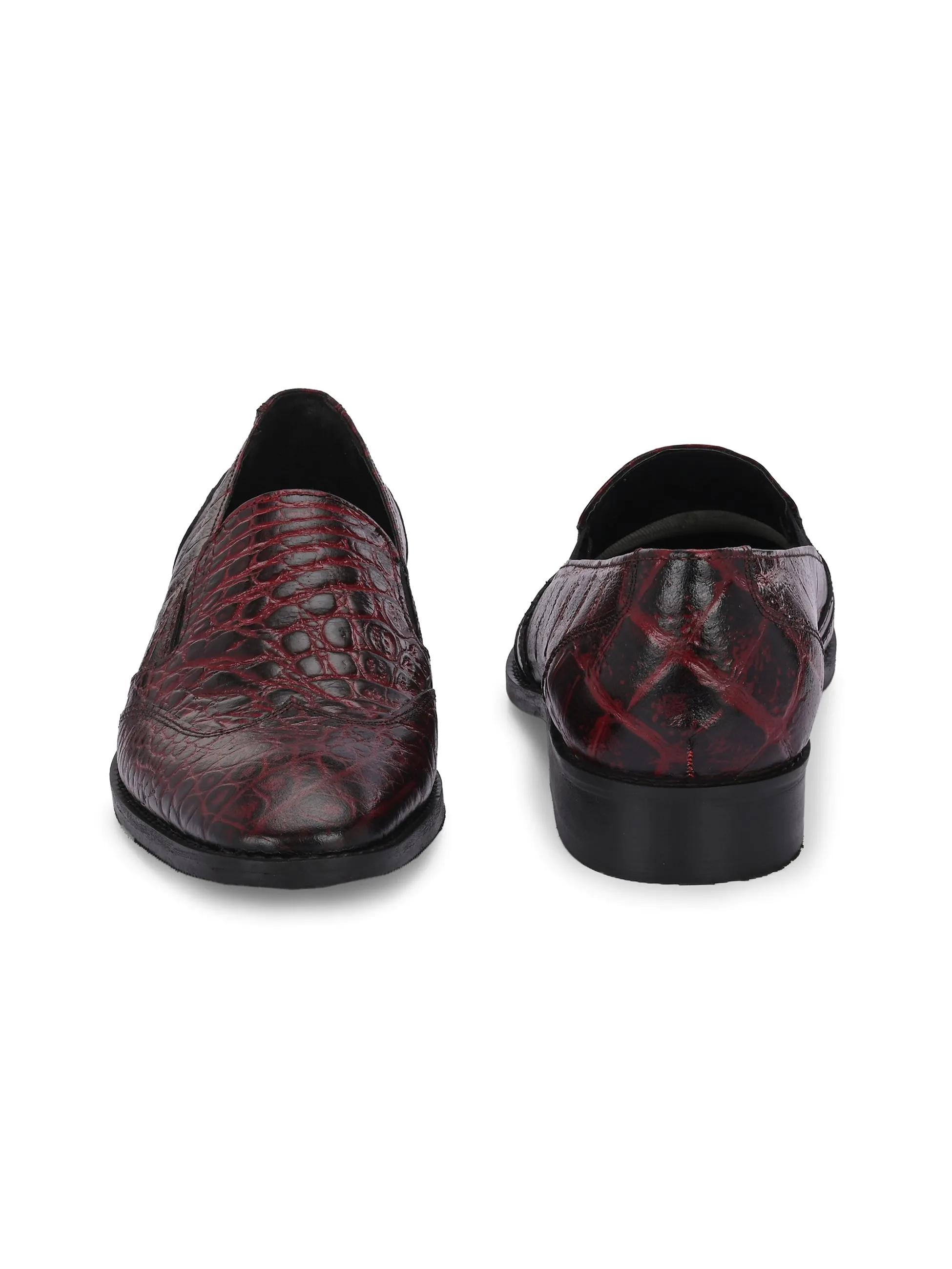 CARLO ROMANO BORDO COLOR ITALIAN CROCODILE PRINTED LEATHER MOCCASIN SLIPON SHOE FOR MEN