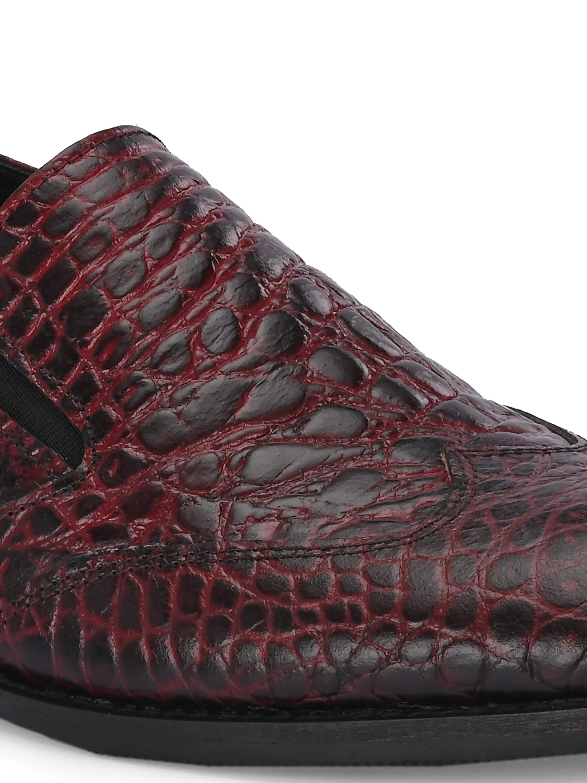 CARLO ROMANO BORDO COLOR ITALIAN CROCODILE PRINTED LEATHER MOCCASIN SLIPON SHOE FOR MEN