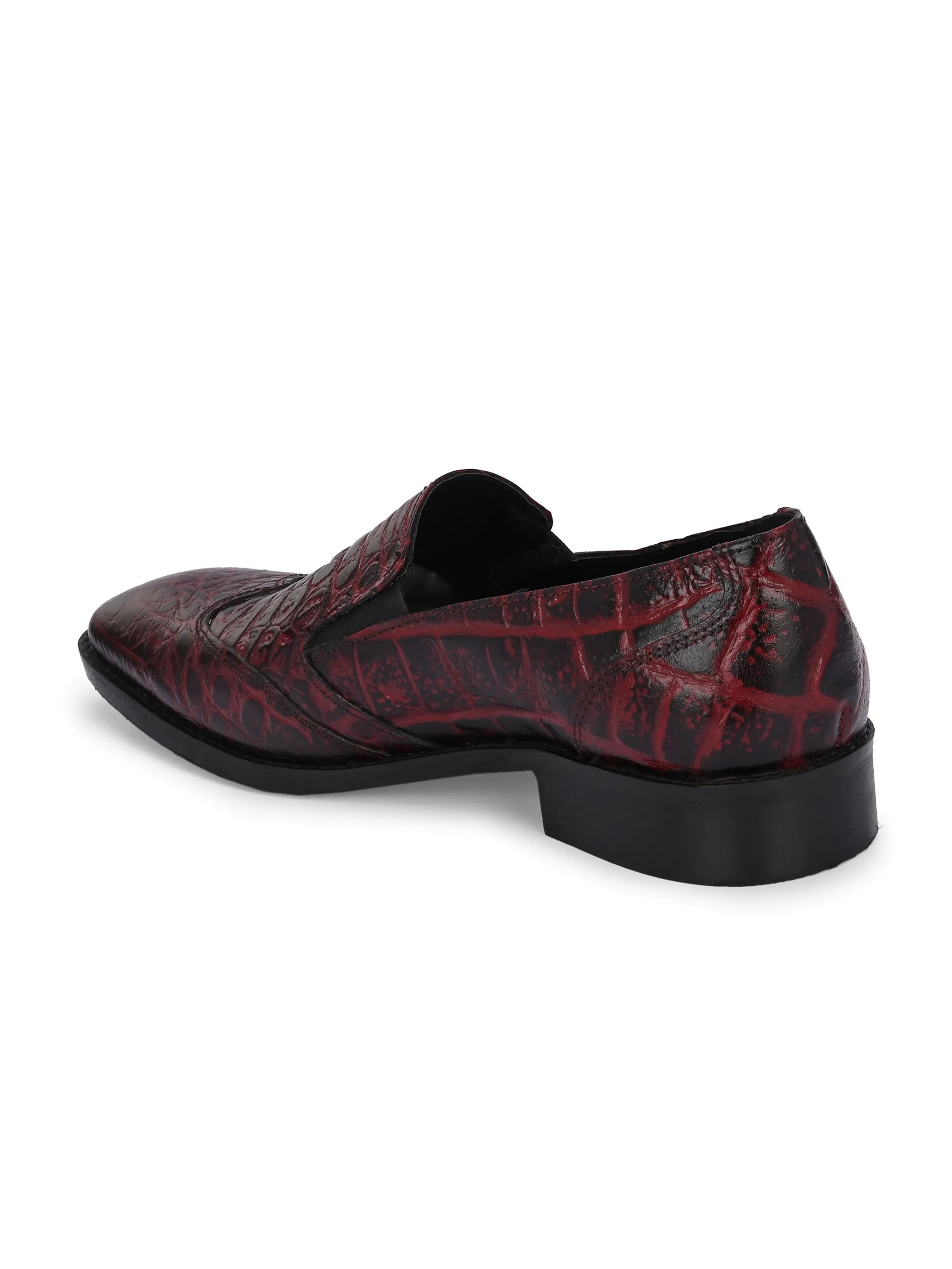 CARLO ROMANO BORDO COLOR ITALIAN CROCODILE PRINTED LEATHER MOCCASIN SLIPON SHOE FOR MEN