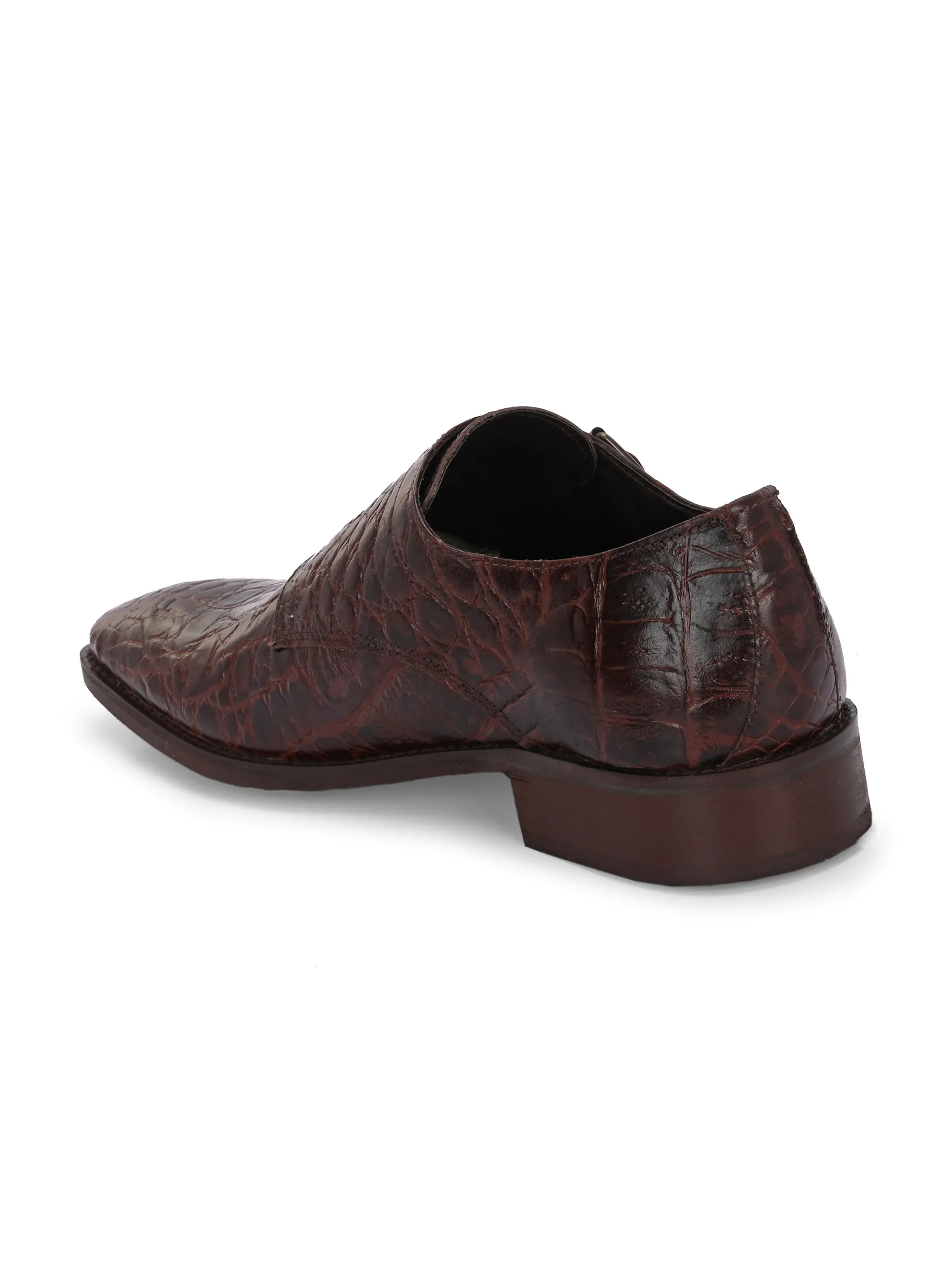 CARLO ROMANO BROWN COLOR PREMIUM RANGE ITALIAN CROCODILE PRINTED LEATHER MONK SHOE FOR MEN