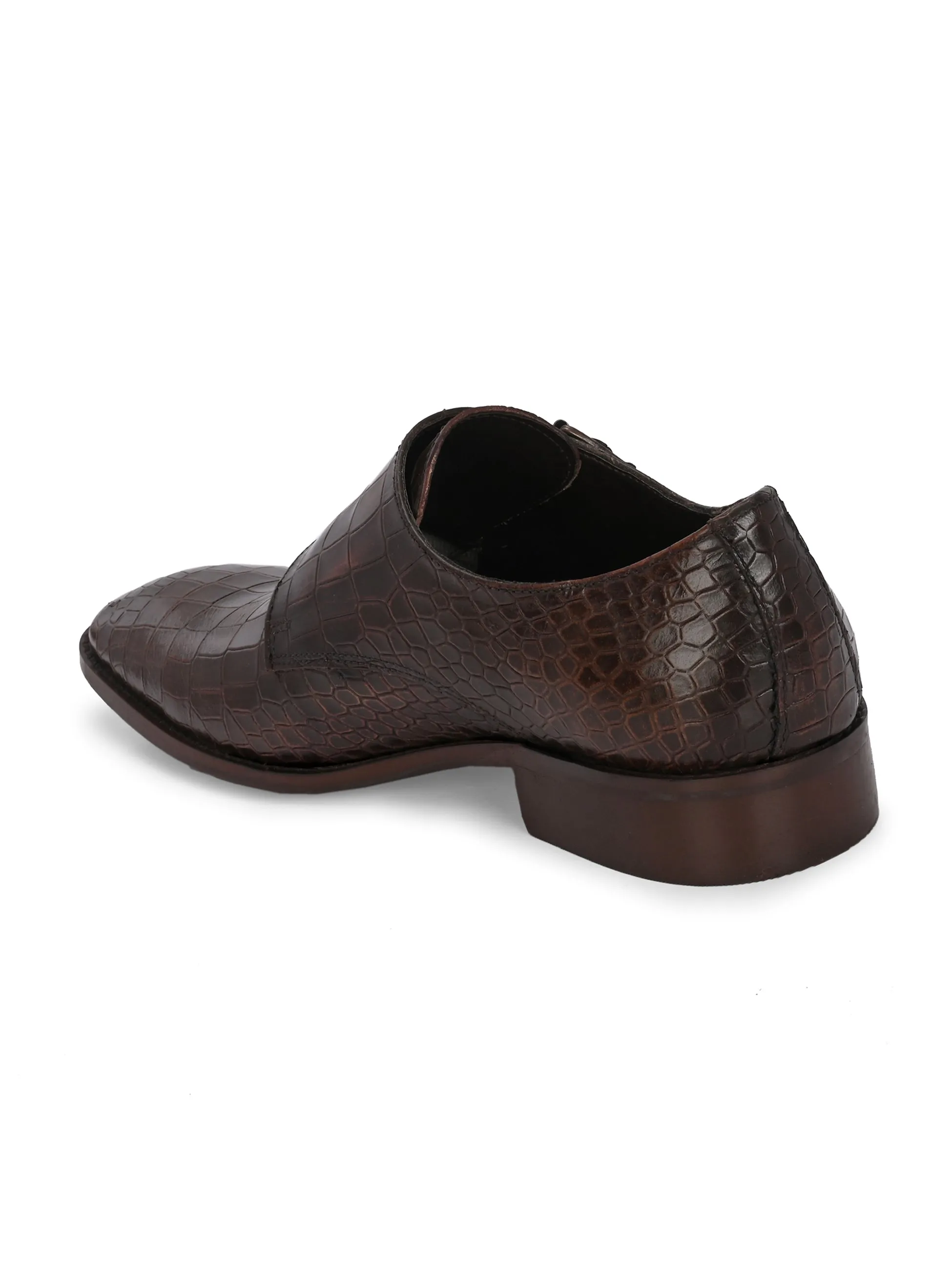 CARLO ROMANO BROWN COLOR PREMIUM RANGE ITALIAN CROCODILE PRINTED LEATHER MONK SHOE FOR MEN