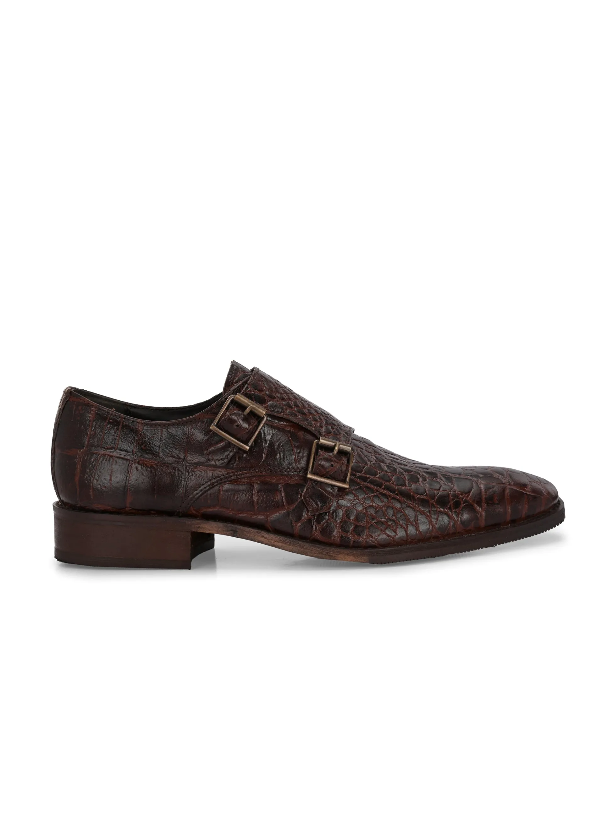 CARLO ROMANO BROWN COLOR PREMIUM RANGE ITALIAN CROCODILE PRINTED LEATHER MONK SHOE FOR MEN
