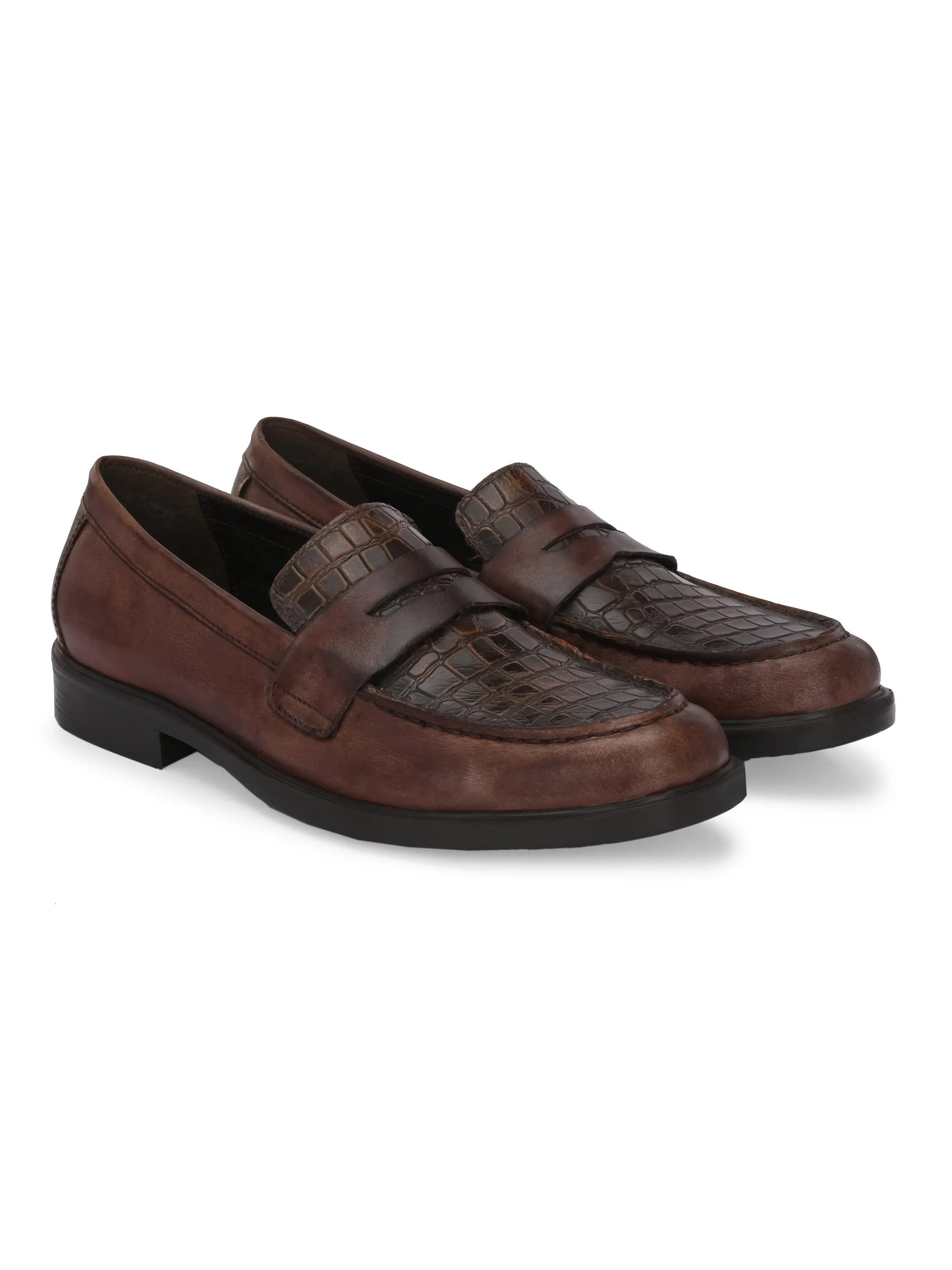 CARLO ROMANO PREMIUM CROCODILE PRINTED LEATHER MOCCASIN SHOES FOR MEN