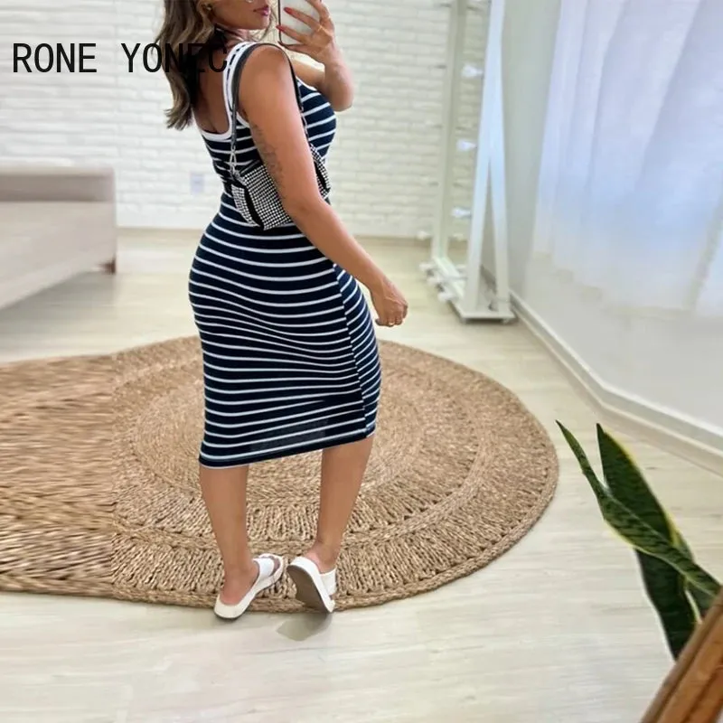 Casual Striped Tank Midi Dress