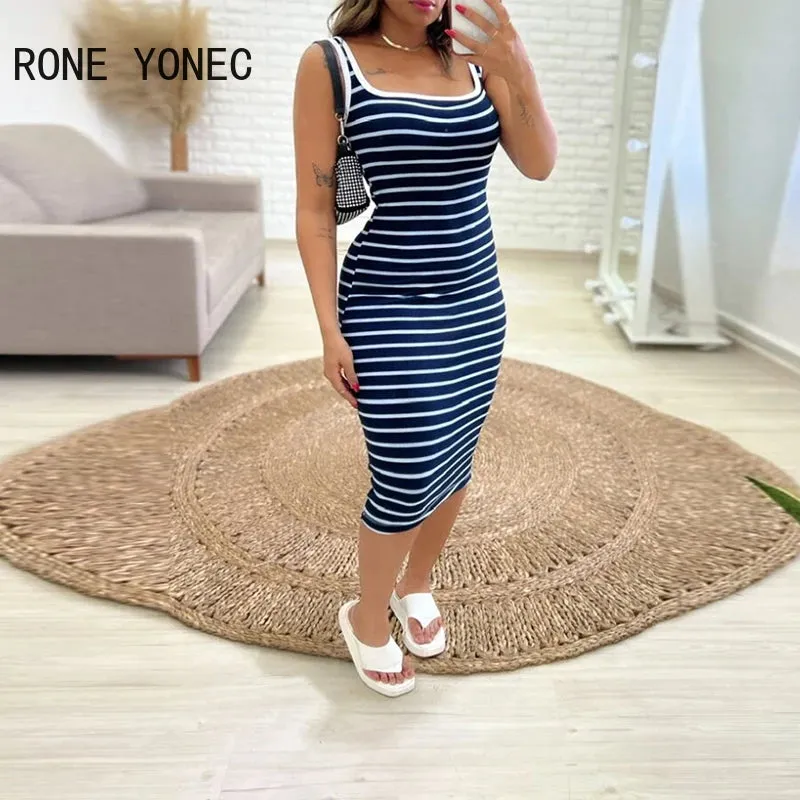 Casual Striped Tank Midi Dress