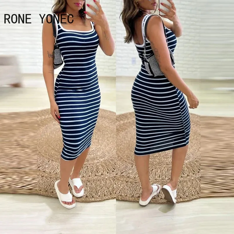 Casual Striped Tank Midi Dress