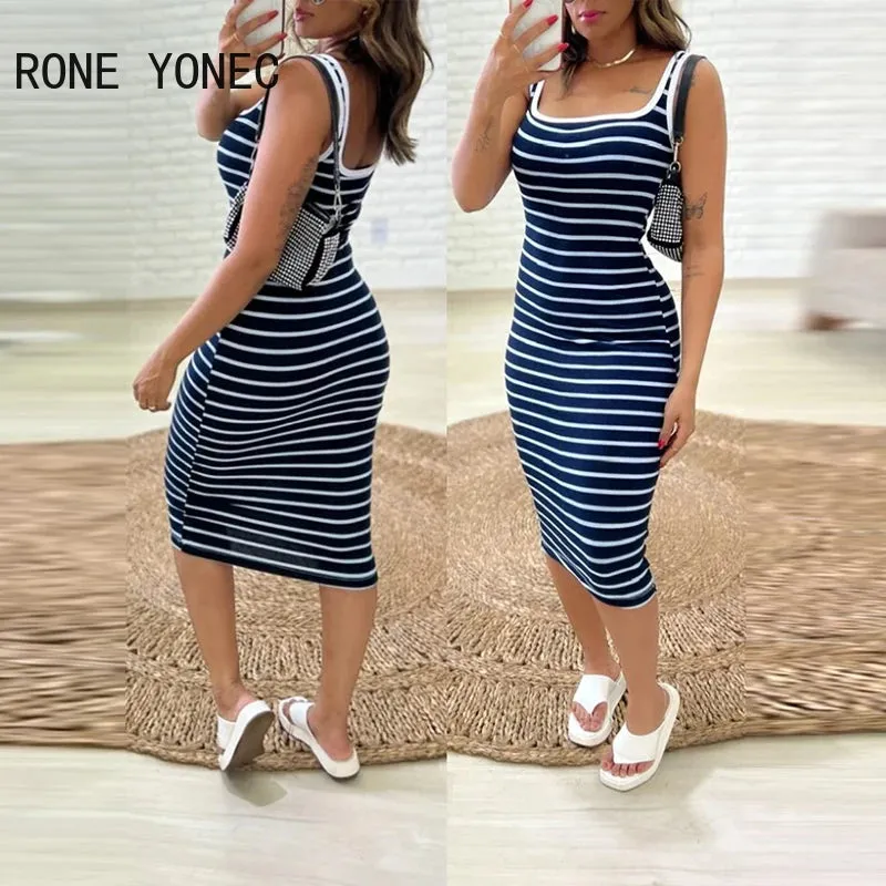 Casual Striped Tank Midi Dress