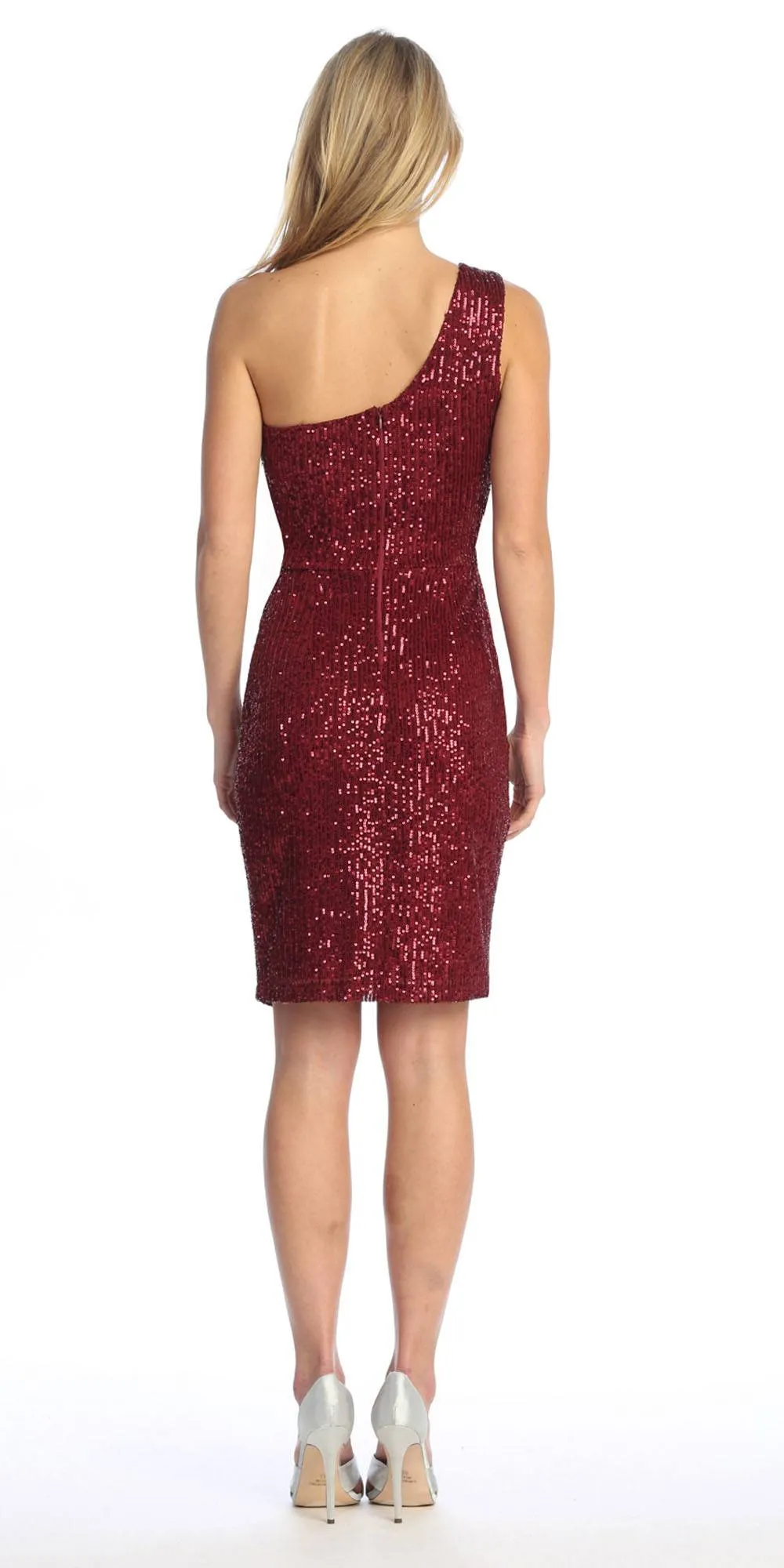 Celavie 6582-S Short Sleeveless One Shoulder Sequin Dress with Slit