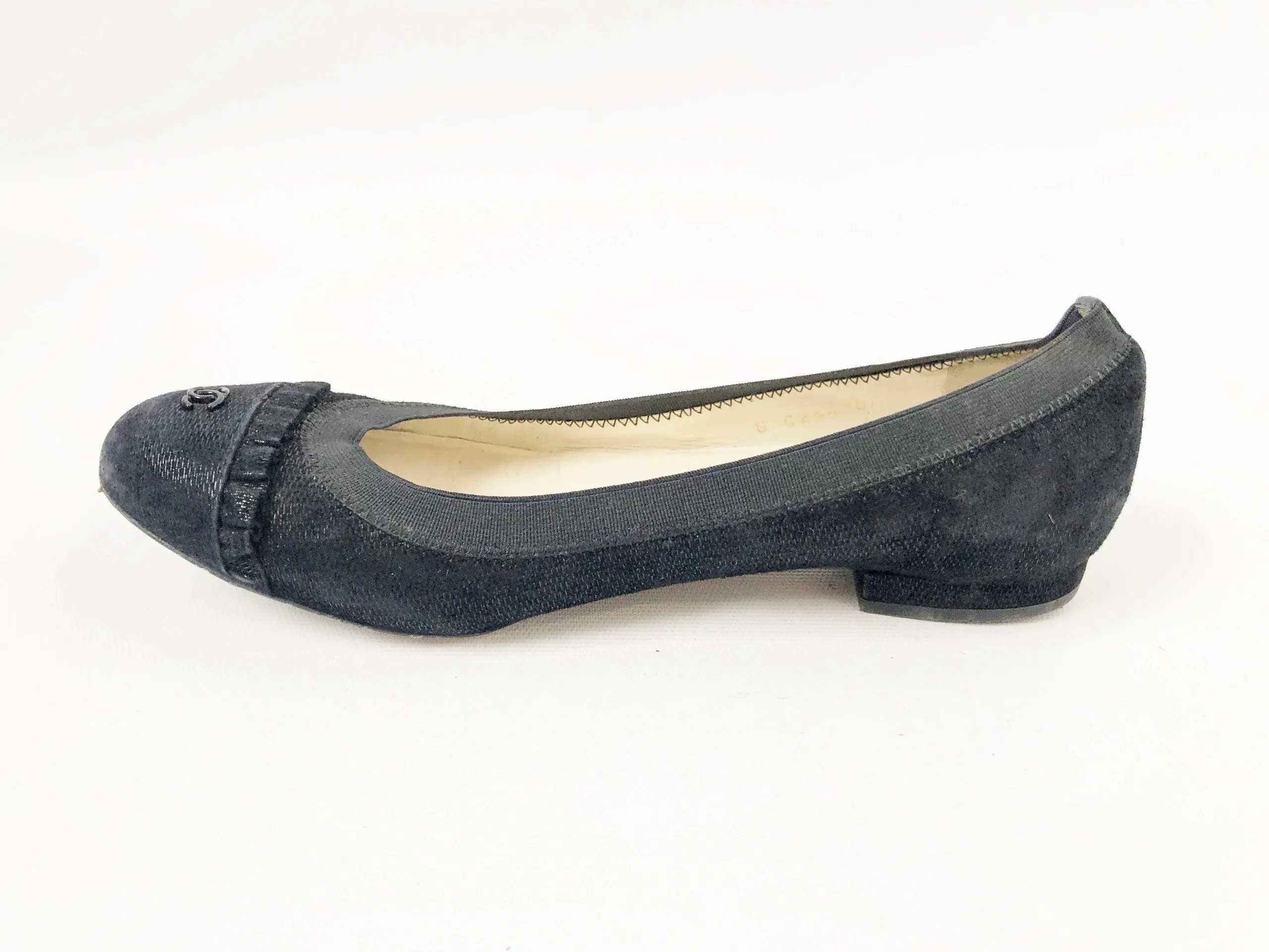 Chanel Suede Ballet Flats Size 36.5 It (6.5 Us)