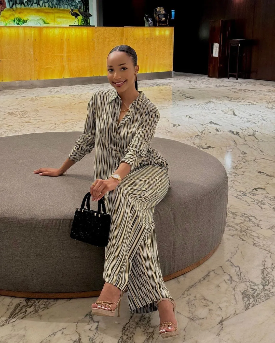 Chic Printed Long-Sleeve Shirt and Wide-Leg Pants Two-Piece Set for Effortless Elegance