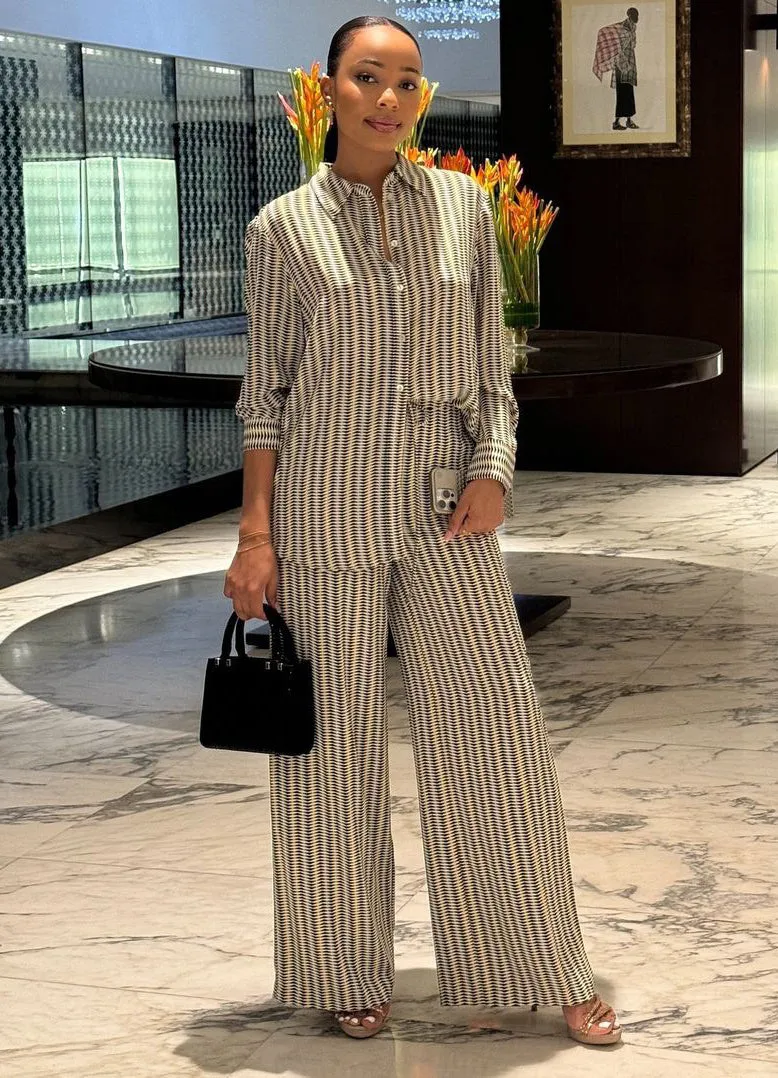Chic Printed Long-Sleeve Shirt and Wide-Leg Pants Two-Piece Set for Effortless Elegance
