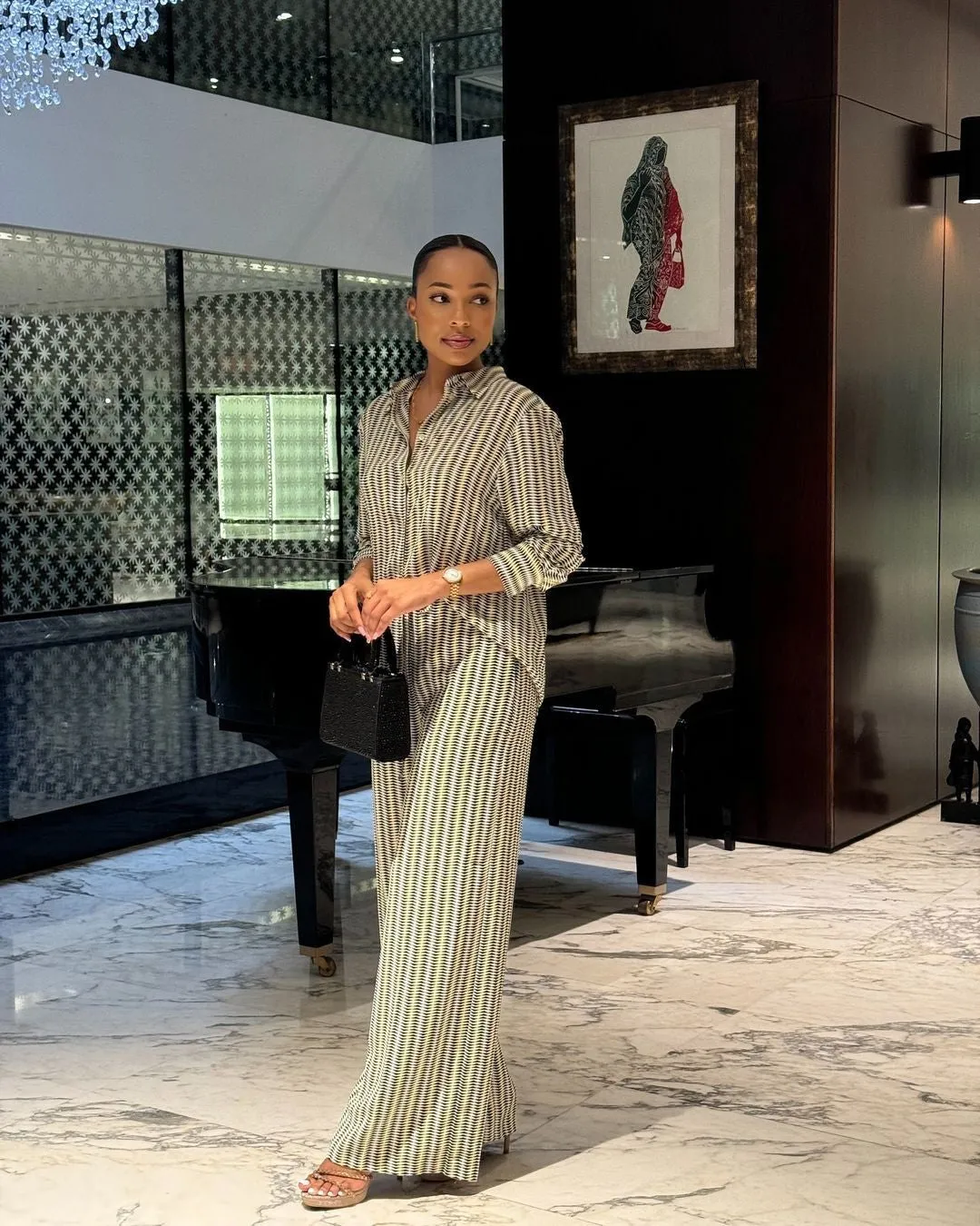 Chic Printed Long-Sleeve Shirt and Wide-Leg Pants Two-Piece Set for Effortless Elegance