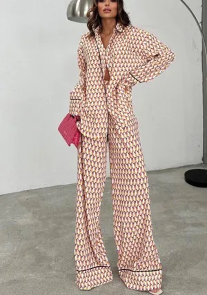 Chic Printed Loose Long-Sleeve Shirt and Trousers Two-Piece Set for Effortless Style